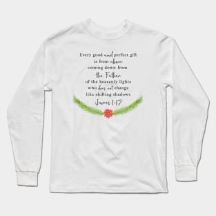 James 1:17 Bible Verse Christmas Wreath Holly Calligraphy Long Sleeve T-Shirt